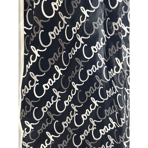 COACH 100% SIlk Scarf Black White Gray Cursive Logo 58" x 10" - Picture 4 of 8
